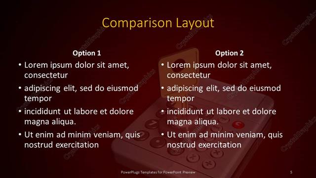 Comparison presentation slide layout