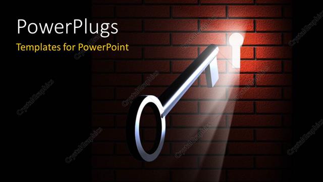  Presentation with keyhole - A key in the keyhole in a wall