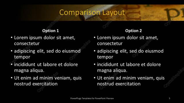 Comparison presentation slide layout