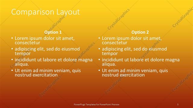 Comparison presentation slide layout