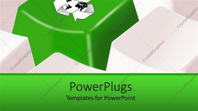  Presentation with green globe - Keyboard buttons with green button wearing the symbol of globe surrounded by recycling symbol