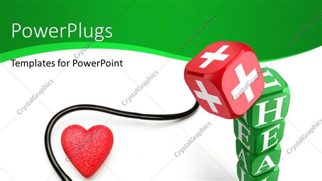  Presentation with keyword - Keyword Health written on green dices with stethoscope and red color medical symbol