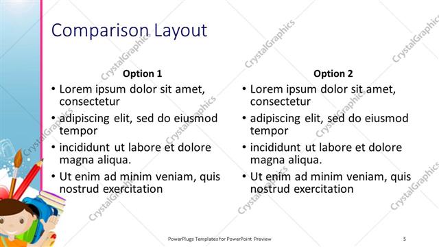 Comparison presentation slide layout