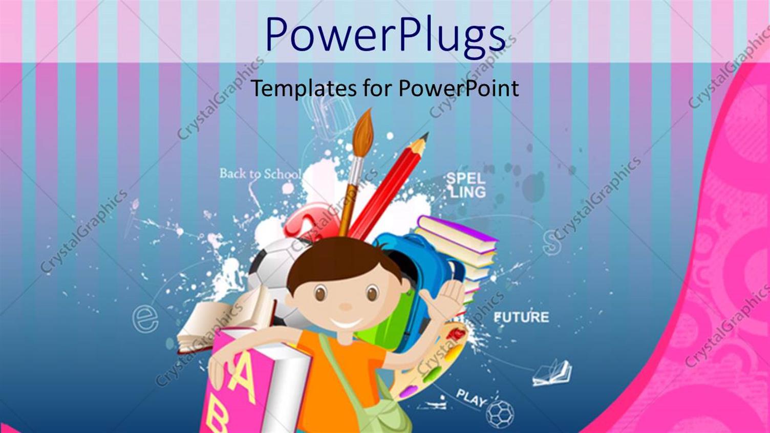 Featuring A Kid with a Bag and a Lot of Books with Lines in the Background