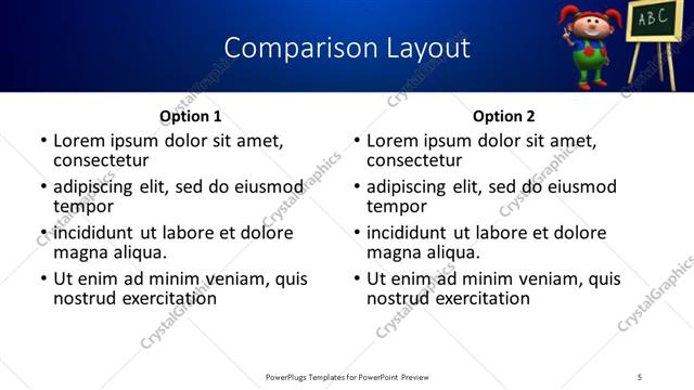 Comparison presentation slide layout