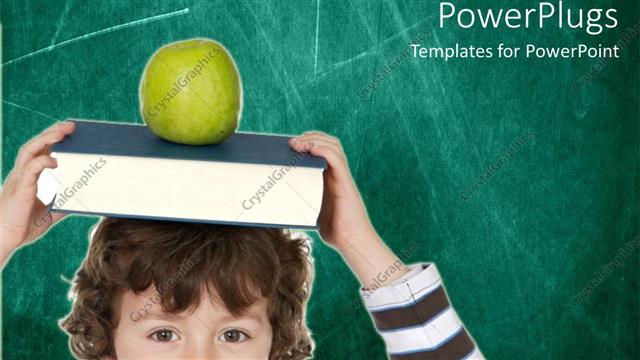  Presentation with learn - A kid with a book and an apple on his head
