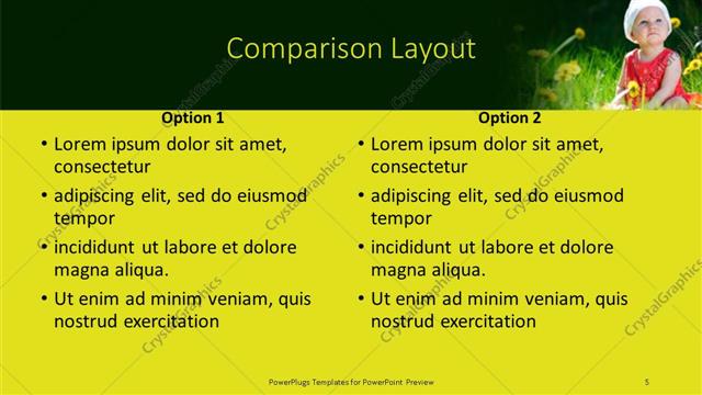 Comparison presentation slide layout