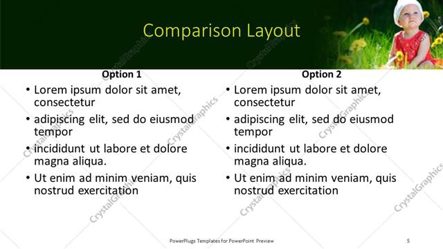 Comparison presentation slide layout