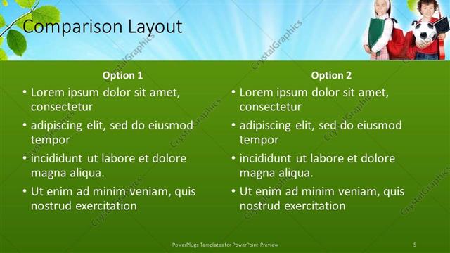 Comparison presentation slide layout