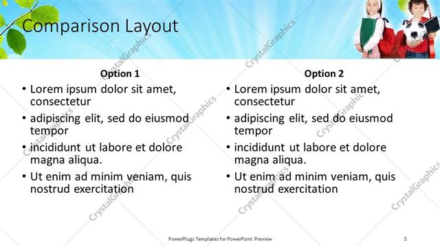 Comparison presentation slide layout