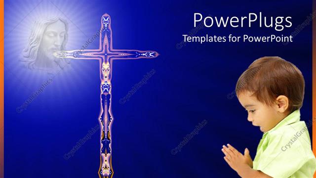  Presentation with prayer - A kid with a holy cross and bluish background