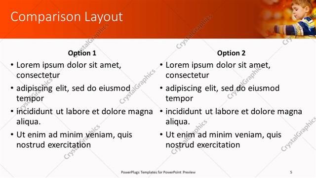 Comparison presentation slide layout