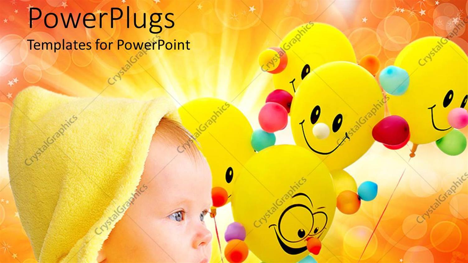 Featuring a Kid with a Number of Balloons in the Background