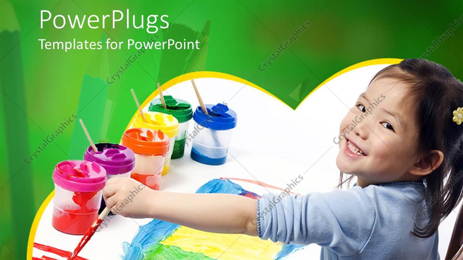 Featuring a Kid with a Number of Various Paints in the Background