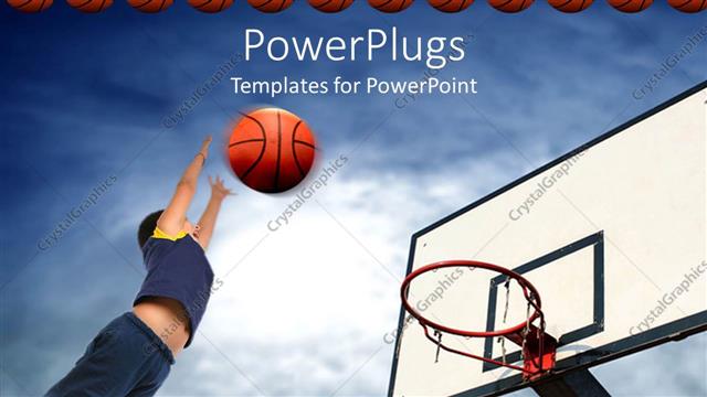  Presentation with basketball - Kid playing basketball aiming basketball to basket, row of basketball balls