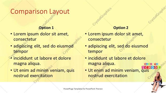 Comparison presentation slide layout