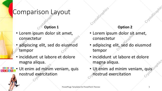 Comparison presentation slide layout