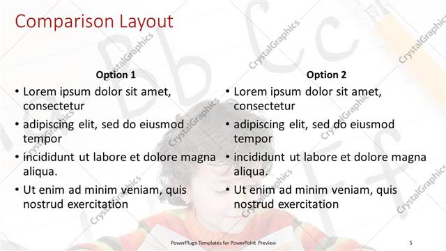 Comparison presentation slide layout