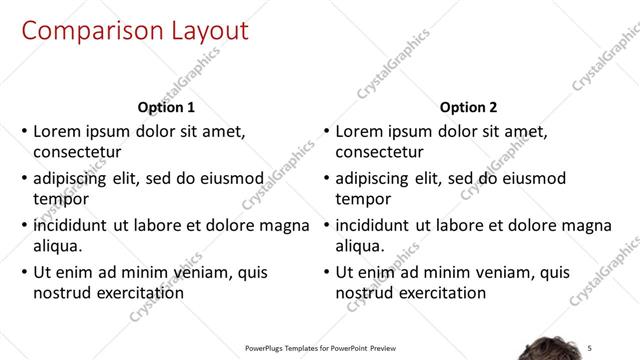 Comparison presentation slide layout