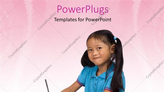  Presentation with childhood - A kid studying and smiling with pinkish background