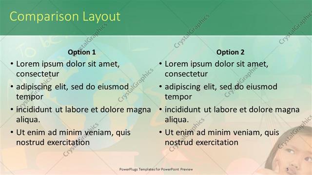 Comparison presentation slide layout