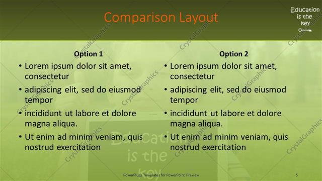 Comparison presentation slide layout