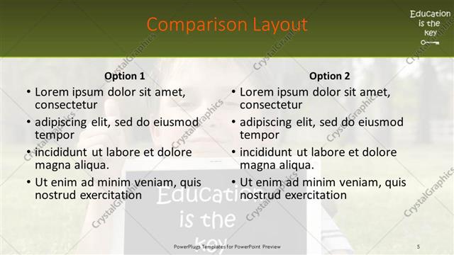 Comparison presentation slide layout
