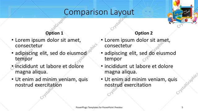 Comparison presentation slide layout