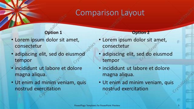 Comparison presentation slide layout
