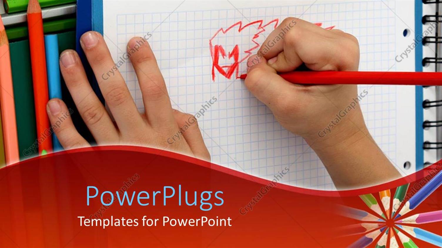 Featuring a Kids Hand Holding a Red Color Pencil and Drawing