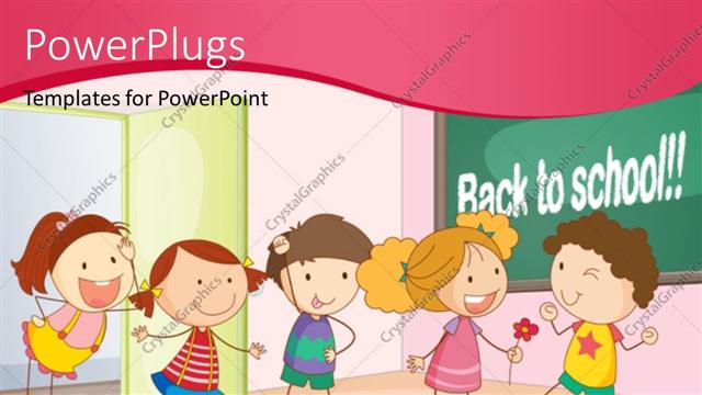  Presentation with fun classroom - Kids playing and having fun together in classroom with back to school keywords in the background