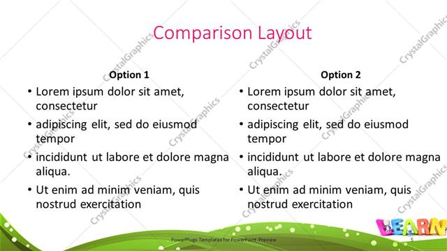 Comparison presentation slide layout