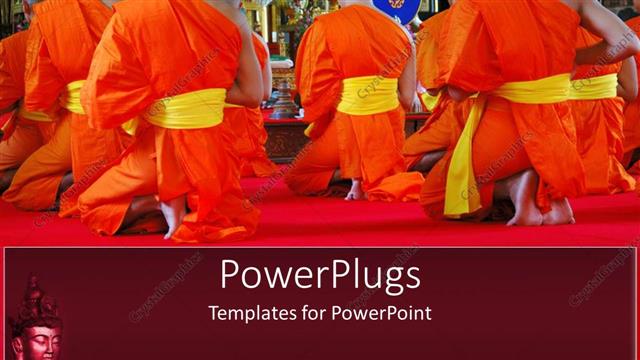  Presentation with kneeling - Kneeling monks in orange with yellow sashes