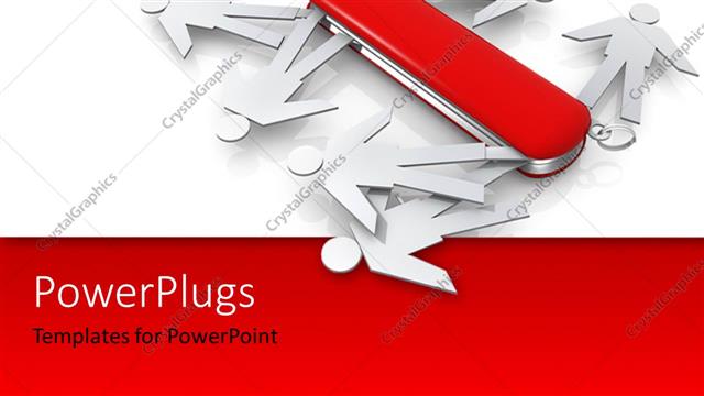  Presentation with paper - Knife with cut out paper people sitting on white background