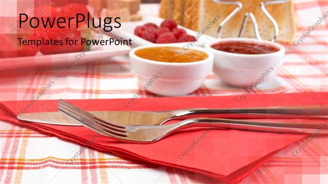  Presentation with dining - The knife and fork placed in front with background consisting of dining table