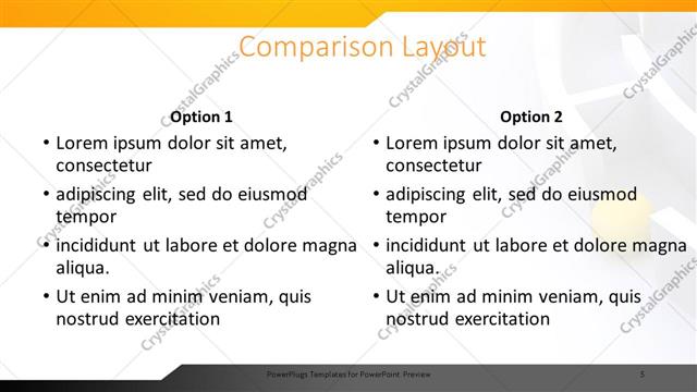 Comparison presentation slide layout