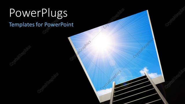  Presentation with freedom - Ladder inside pit leading to bright light in blue sky depicting freedom