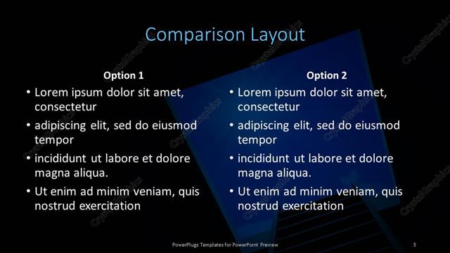 Comparison presentation slide layout