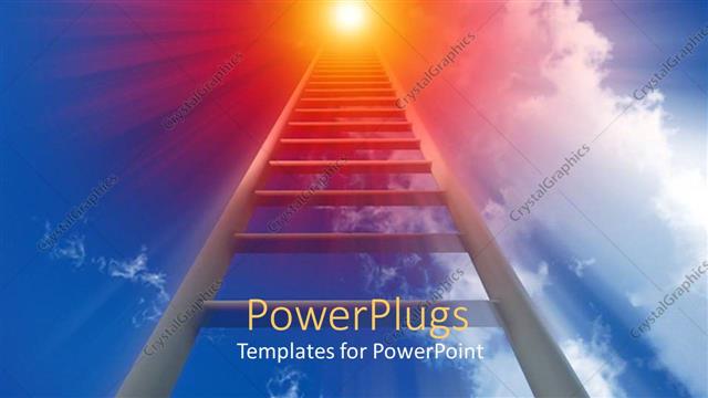  Presentation with stretching - Ladder stretching to orange sun, blue sky