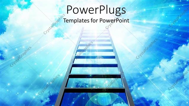  Presentation with light blue - Ladder of success reaching upward into burst of light with blue cloudy sky