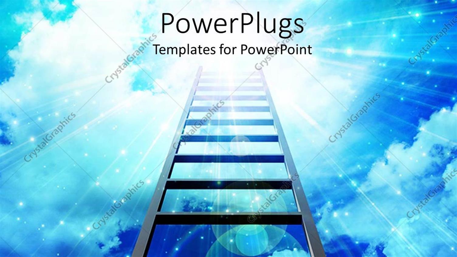 Featuring Ladder of Success Reaching Upward into Burst of Light with Blue Cloudy Sky