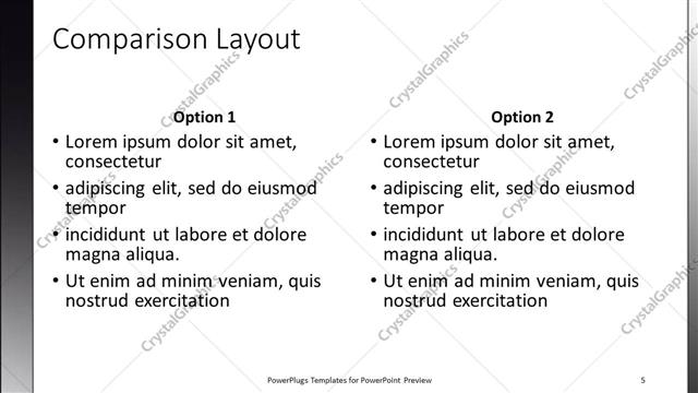 Comparison presentation slide layout
