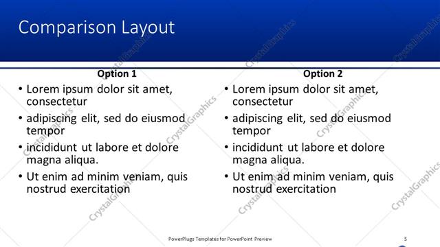 Comparison presentation slide layout