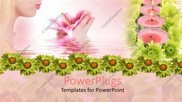  Presentation with flower candles - A lady holding a flower in a pool with candles in it
