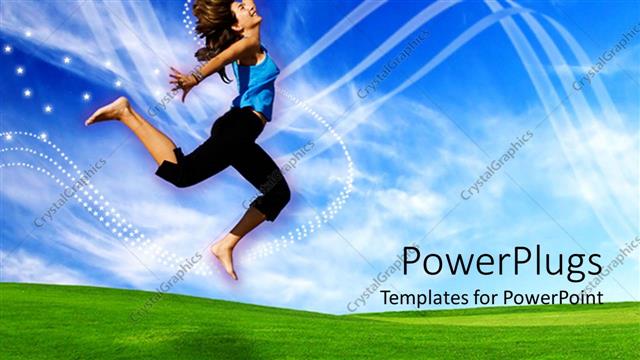  Presentation with joy - A lady jumping with joy in the air