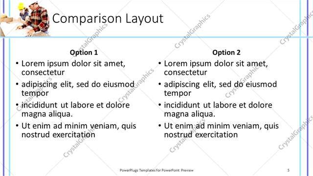 Comparison presentation slide layout