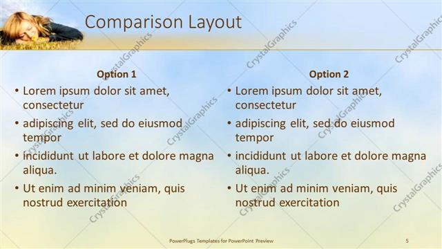Comparison presentation slide layout