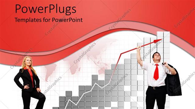  Presentation with bricks - A lady standing on a bricks staircase and a man holding an arrow