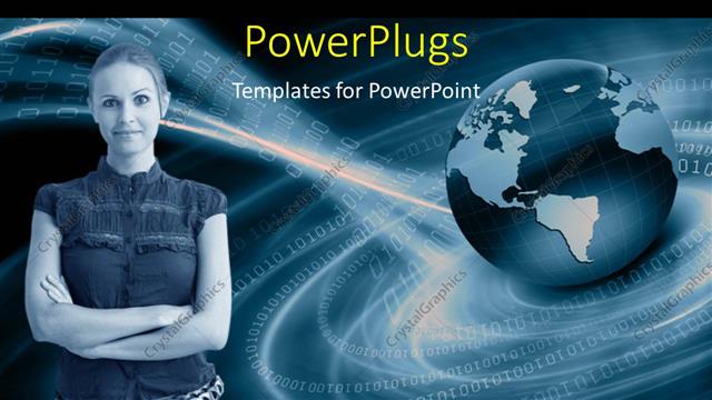  Presentation with mind - A lady standing with her hands folded and a globe behind her