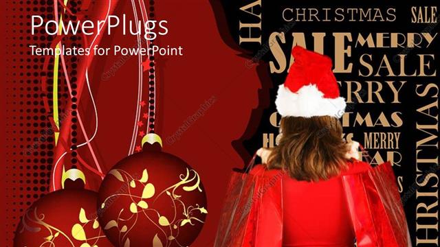  Presentation with shopping - A lady wearing a christmas cap and holding two gift bags